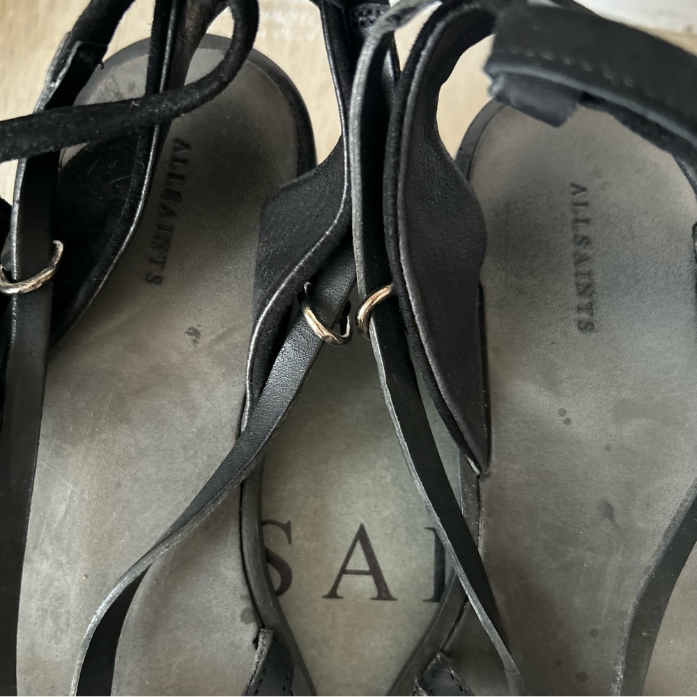 All Saints Leather Black Strappy Sandals - Picture 3 of 5